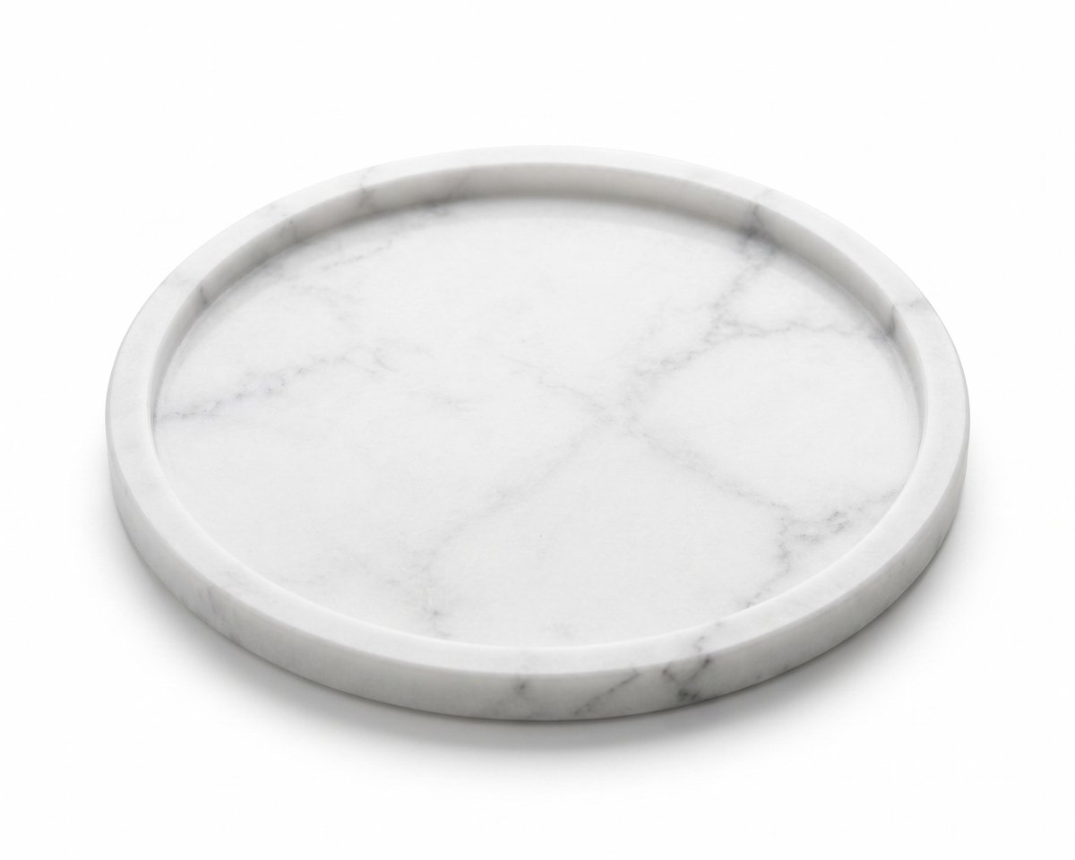 PersisCo Wit Rond Marmeren Dienblad met Opstaande Rand – Ø 30 cm – Luxe Natuurstenen Serveerblad, Premium Taartplateau & Decoratieve Tray voor Koffie, Parfum & Kaarsen