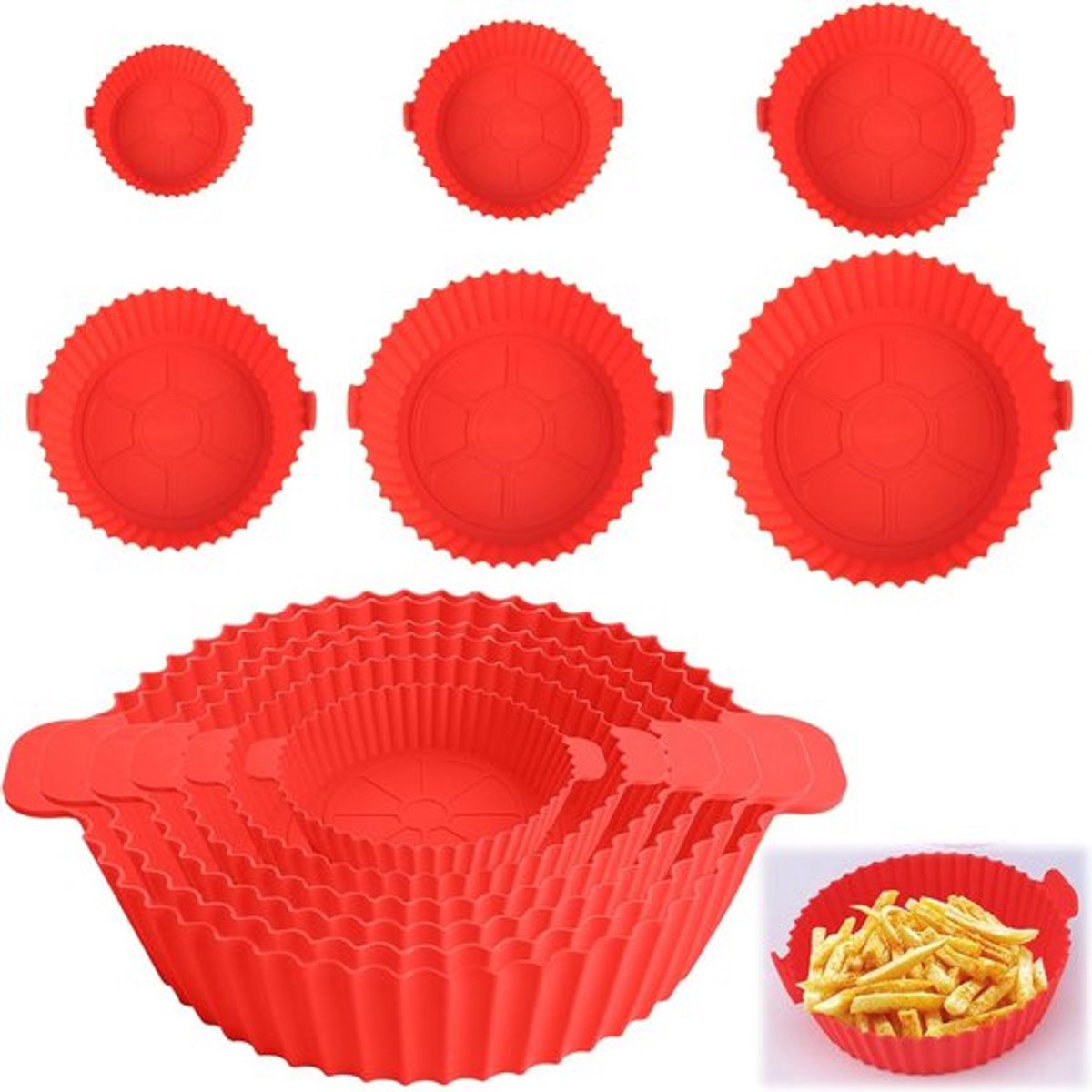 Set van 6 opvouwbare siliconen bakvormen voor Air Fryer - Herbruikbare accessoires voor gezond koken