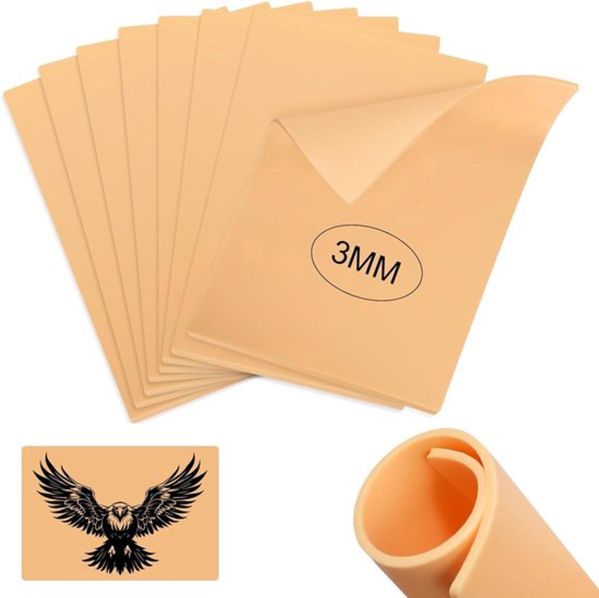 Faux Fur Tattoos - 3 mm - 8 stuks - Dubbelzijdige Kunsthuid - Microblading tatoeages voor tattoo-accessoires - Beginners - Artiesten