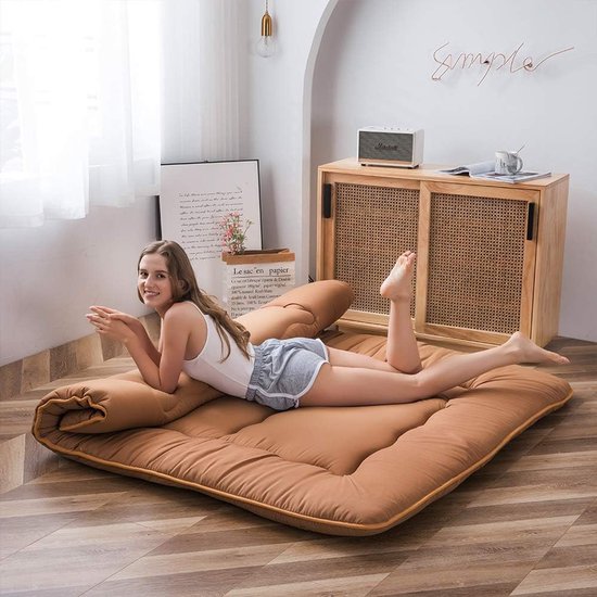 Vouwmatras - Futonmatras Vloermatras - Gastvrij Ontvangen - Memory Foam Tussenlaag - 150 x 200 cm - Lichtbruin — afbeelding 3