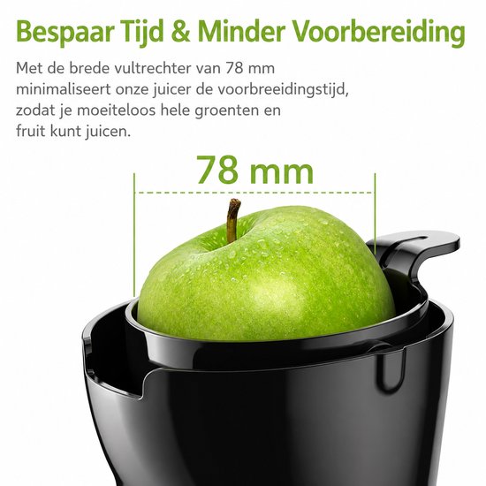 AALVERO - Sap pers - sapcentrifuge - slow juicer - Vruchtenpers - 78 mm Invoer - 200w - Fruit en Groenten - Easy clean - Zwart — afbeelding 5