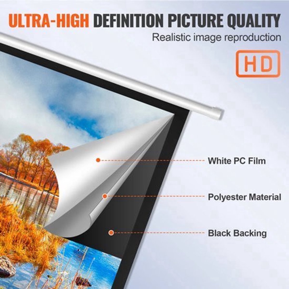 Projectiescherm - Beamer Scherm - Elektrisch Gemotoriseerd Projectieschermen - 120" - 16:9 HD 4K Bioscoopscherm - Home Cinema - voor Thuis, Kantoor & Theater