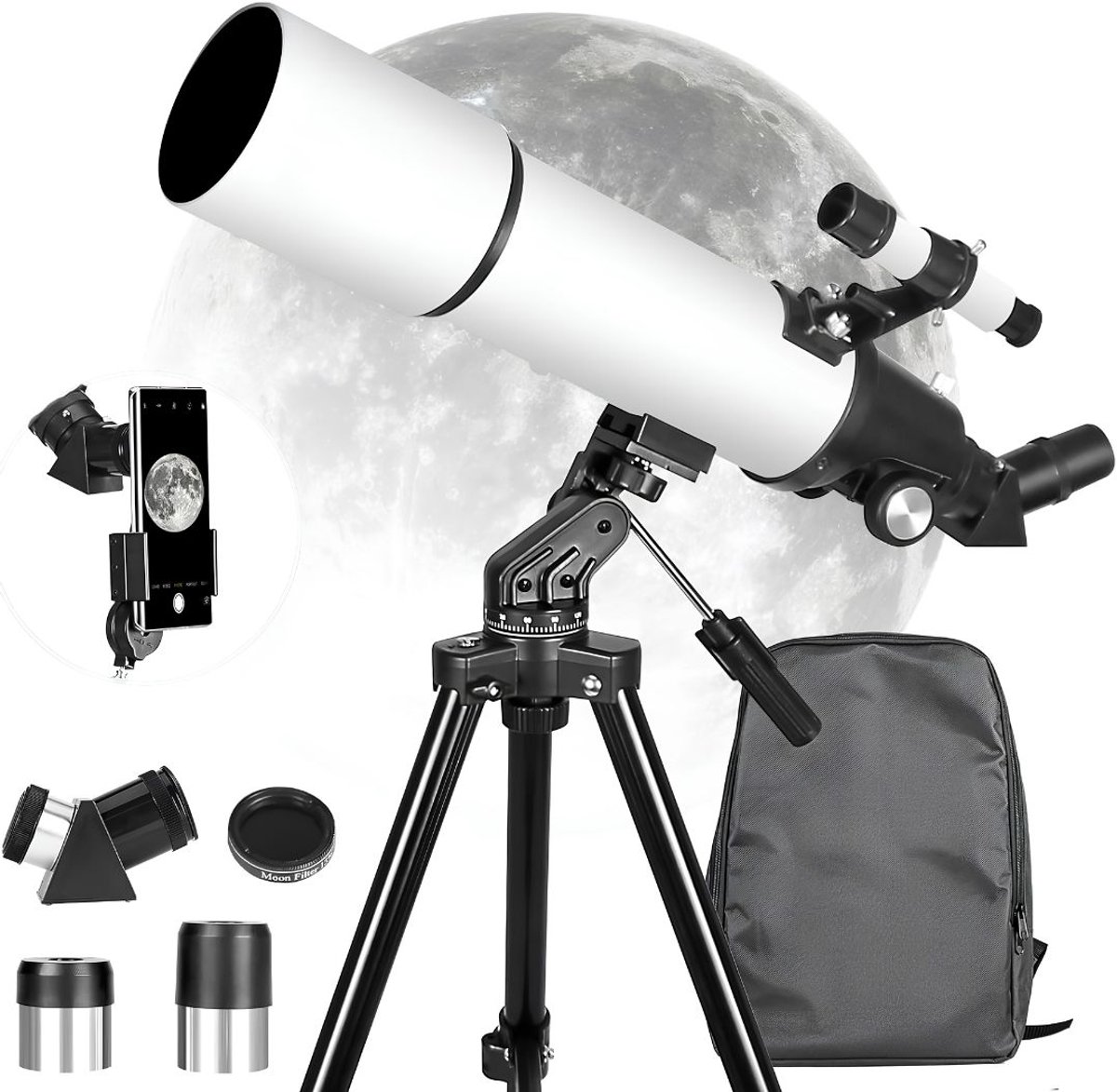 NIVA® Sterrenkijker - Refractor Sterrenkijker voor Maan en Sterren - Astronomietelescoop – Wit - 45cm x 28cm x 12cm