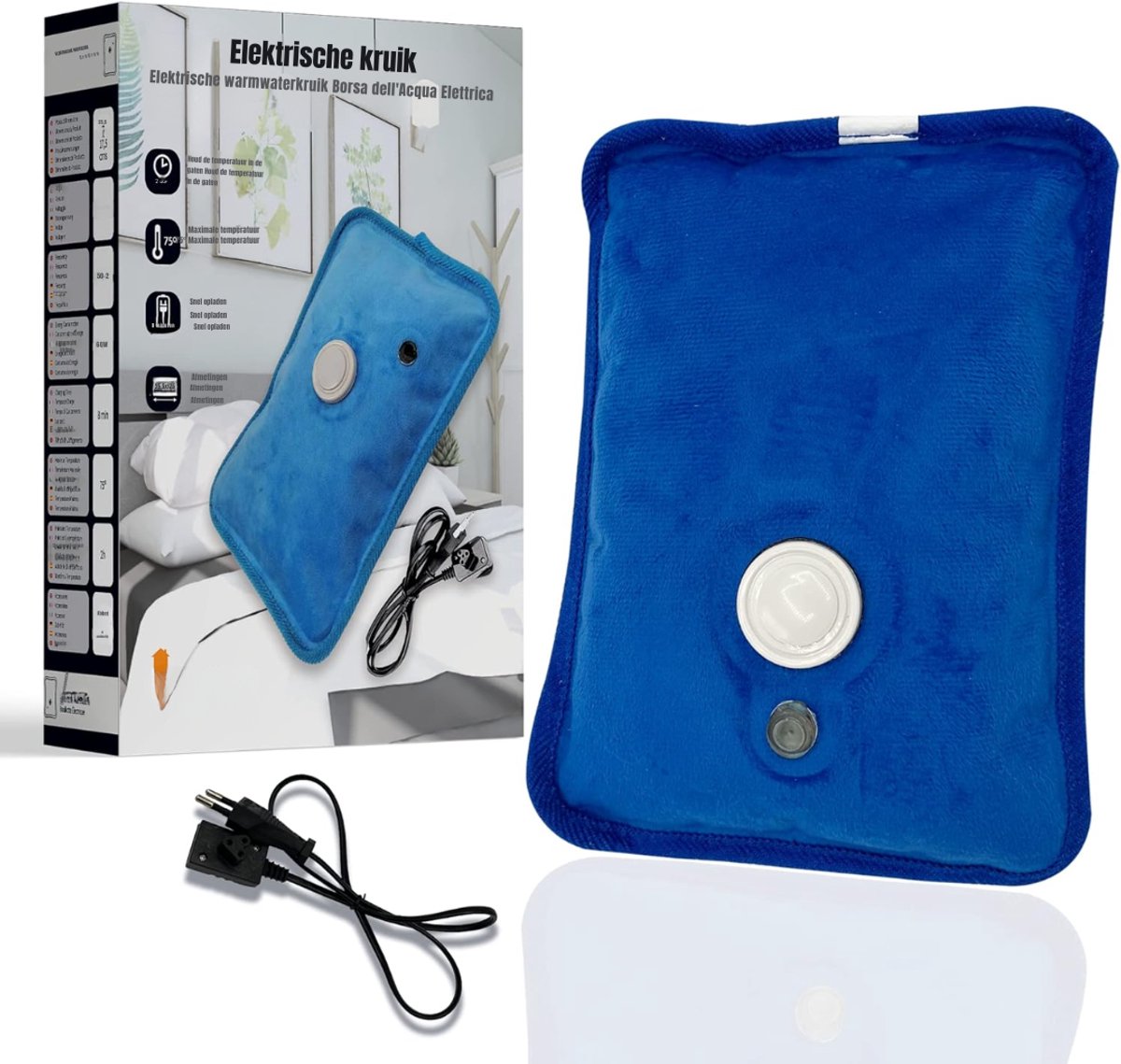 AHD® Elektrische kruik - Kruik - Kruik elektrische - Blauw- 24 cm x 18 cm x 6 cm