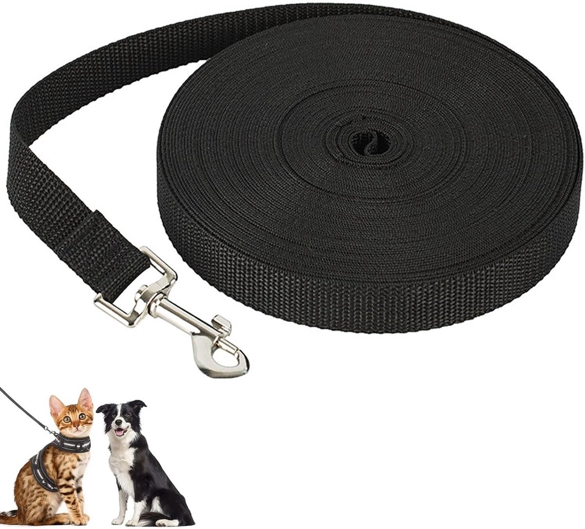 Hondenriem - Zwart - 10 m - Waterafstotend Nylon - Voor Hondentraining en Outdoor