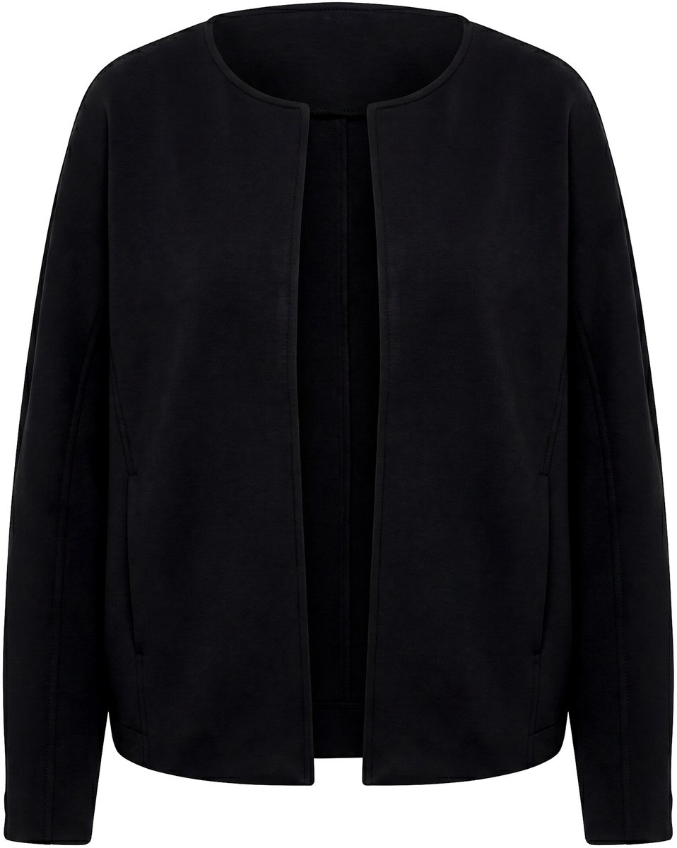 Ulla Popken - Dames - Punto-jas oversized ronde hals haaksluiting - Zwart - Maat 50+