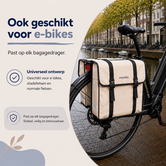 Morelia® Fietstas XL - 100% Waterdicht (52 Liter Beige) - Incl Achterlicht - Fietstassen - Fietstassen Electrische Fietsen - Fietstassen Dubbel - Tarpaulin materiaal van Morelia — afbeelding 5