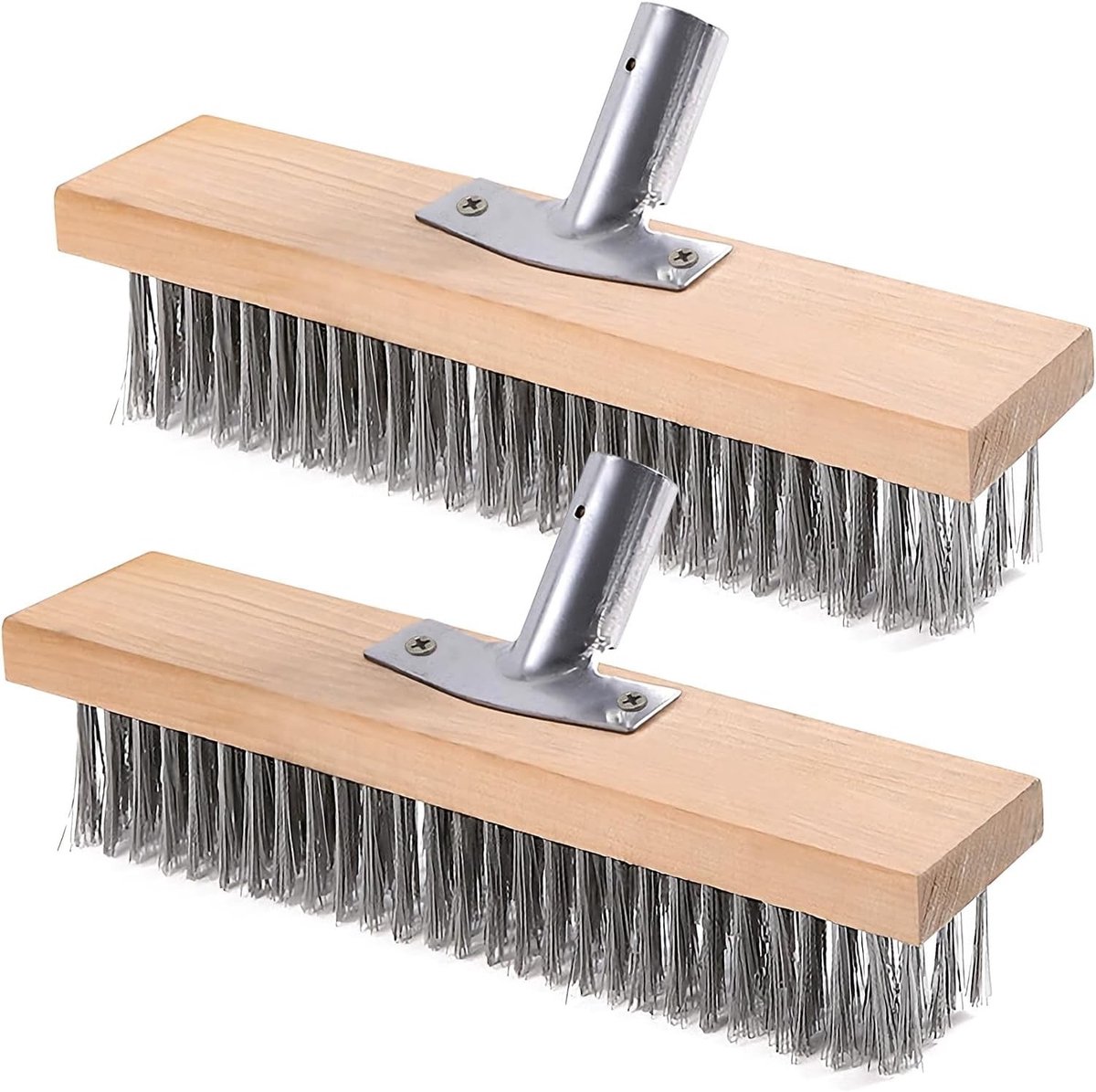 Draadbezem - Bruin en Zilver - 30 cm - Roestvrij Staal met Houten Handvat - Voor Tuin en Terras