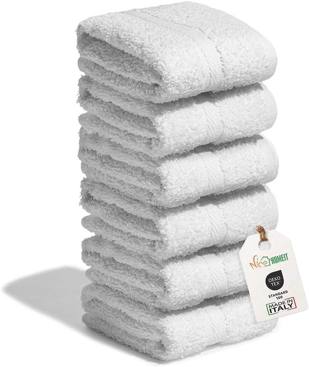 Set van 6 Washandjes - Wit - 30 x 30 cm - 100% Ringgesponnen Katoen - Voor Badkamer en Gezichtsverzorging