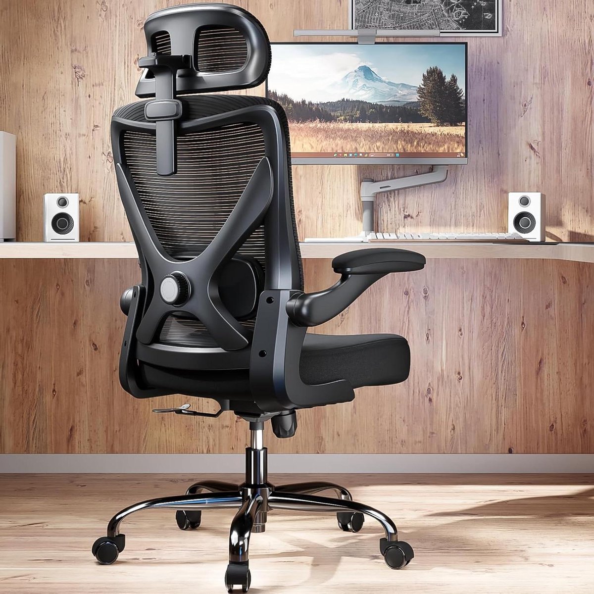 Ergonomische Bureaustoel met Verstelbare Lendensteun - Zwart - Lendensteun & Hoofdsteun – Luxe - Medahomestore