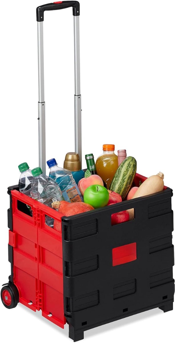 Lìon® Boodschappentrolley - Boodschappentas op Wielen - Opvouwbare Boodschappentrolley - Rood - 37cm x 37cm x 98cm
