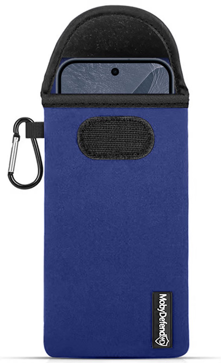 MobyDefend Hoesje - Geschikt voor Google Pixel 11 Pro XL - Neopreen Pouch Met Karabijnhaak - Insteek - Riemlus - Blauw
