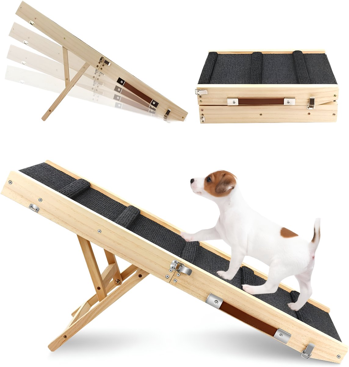 Lìon® Hondenloopplank - 4 Hoogtes - Draagbare Hondentrap - Hondentrap - Bruin/Zwart - 10cm x 10cm x 10xm