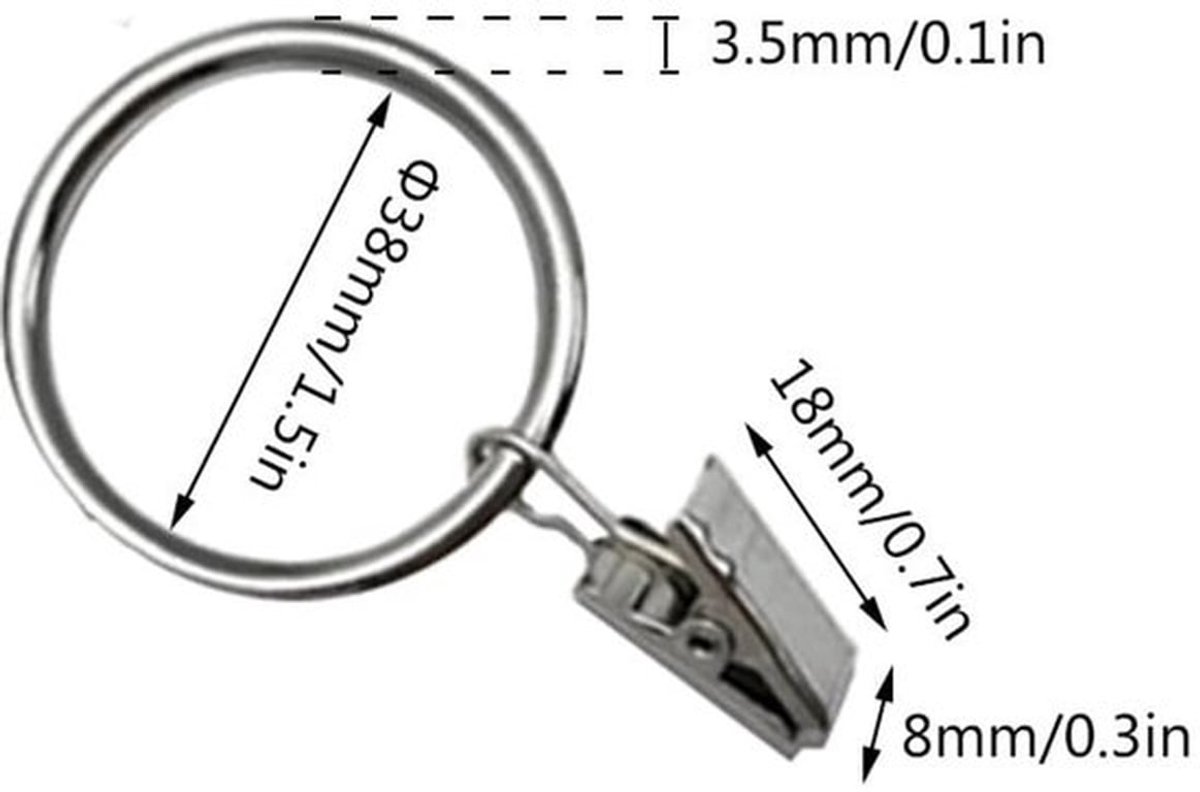 Gordijnringen Roestvrij Staal - 50 Stuks - 38 mm Diameter - Haken/Clips - Hoge Kwaliteit - Duurzaam en Oxidatiebestendig - Gordijnhaken