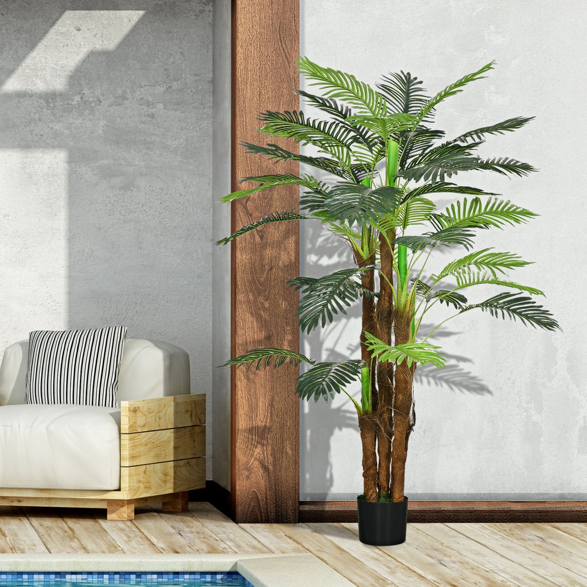 Kunstplant Kunst Palm 160 Cm Voor Binnen En Buiten Kunststof Groen Met Pot Voor Woonkamer, Bureau, Tuin En Terras