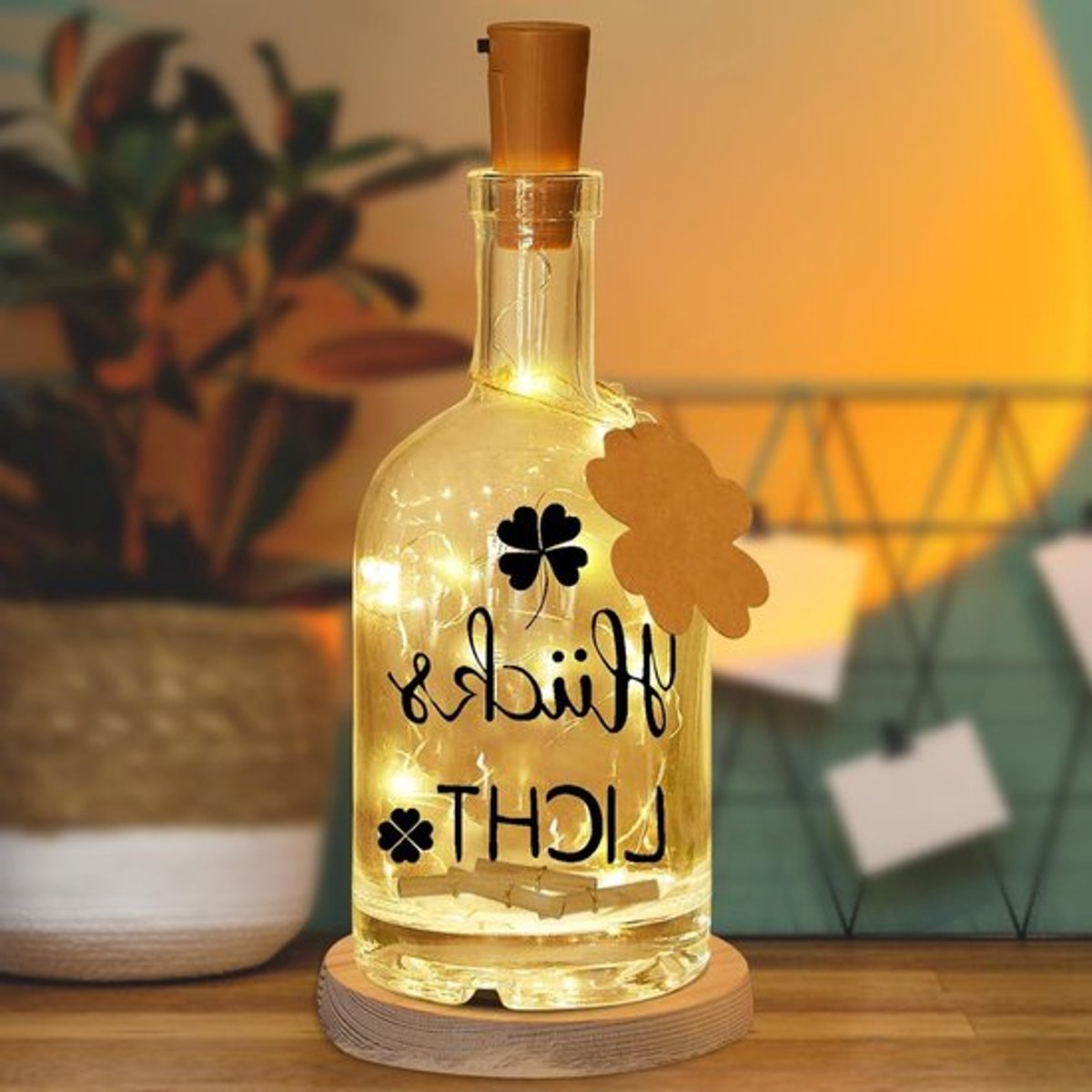 Verlichte Fleslamp met Inspirerende Tekst, Decoratieve Fles met Kurk, Uniek Cadeau voor Vriendin, Verjaardagscadeau voor Vrouwen en Zussen, Gelukslicht voor Vriendschap