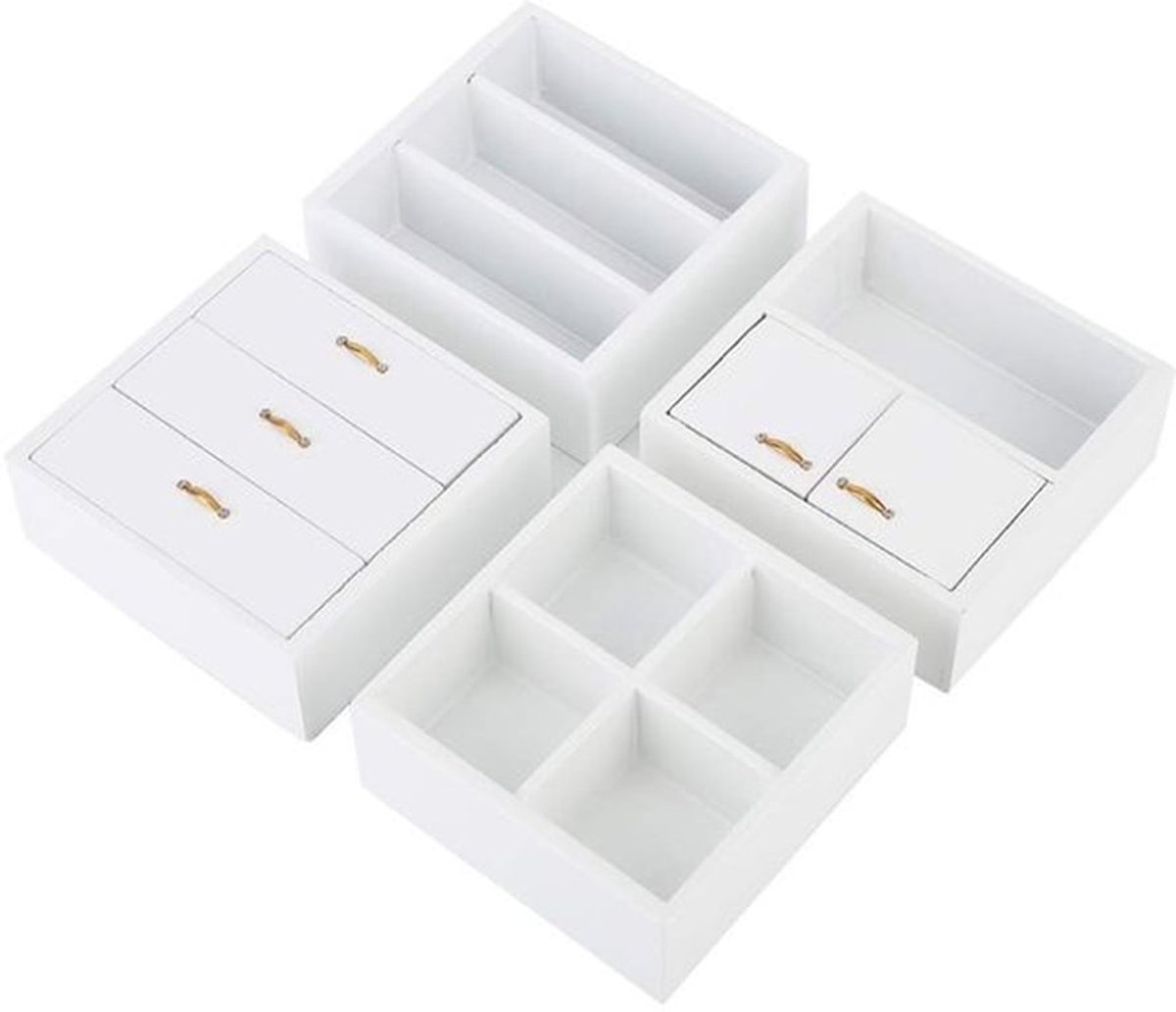 Poppenhuis houten kast - Mini houten meubels - Wit - Kast eenheid voor poppenhuis - Geschikt voor 0-3 jaar - 7,4 x 7,4 x 3 cm
