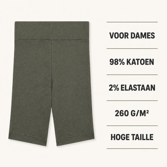 Korte Legging Dames – Biker Short Dames – High Waist Ribbed Sportlegging – Katoen – Olijfgroen – XL — afbeelding 5