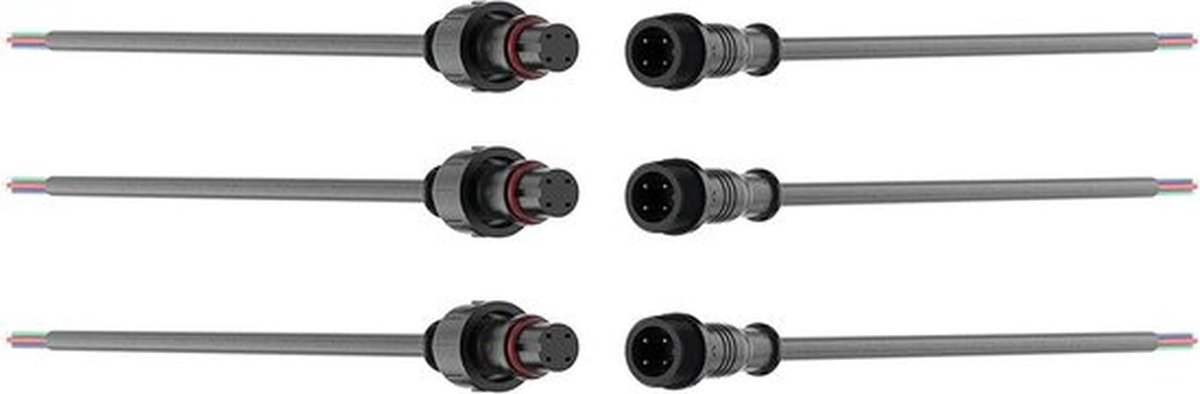 Waterdichte 4-Pin LED Plug, 3 Pairs, Male en Female, 4-Pole Connector met 16 AWG Verlengkabel voor LED Strips en Verlichting