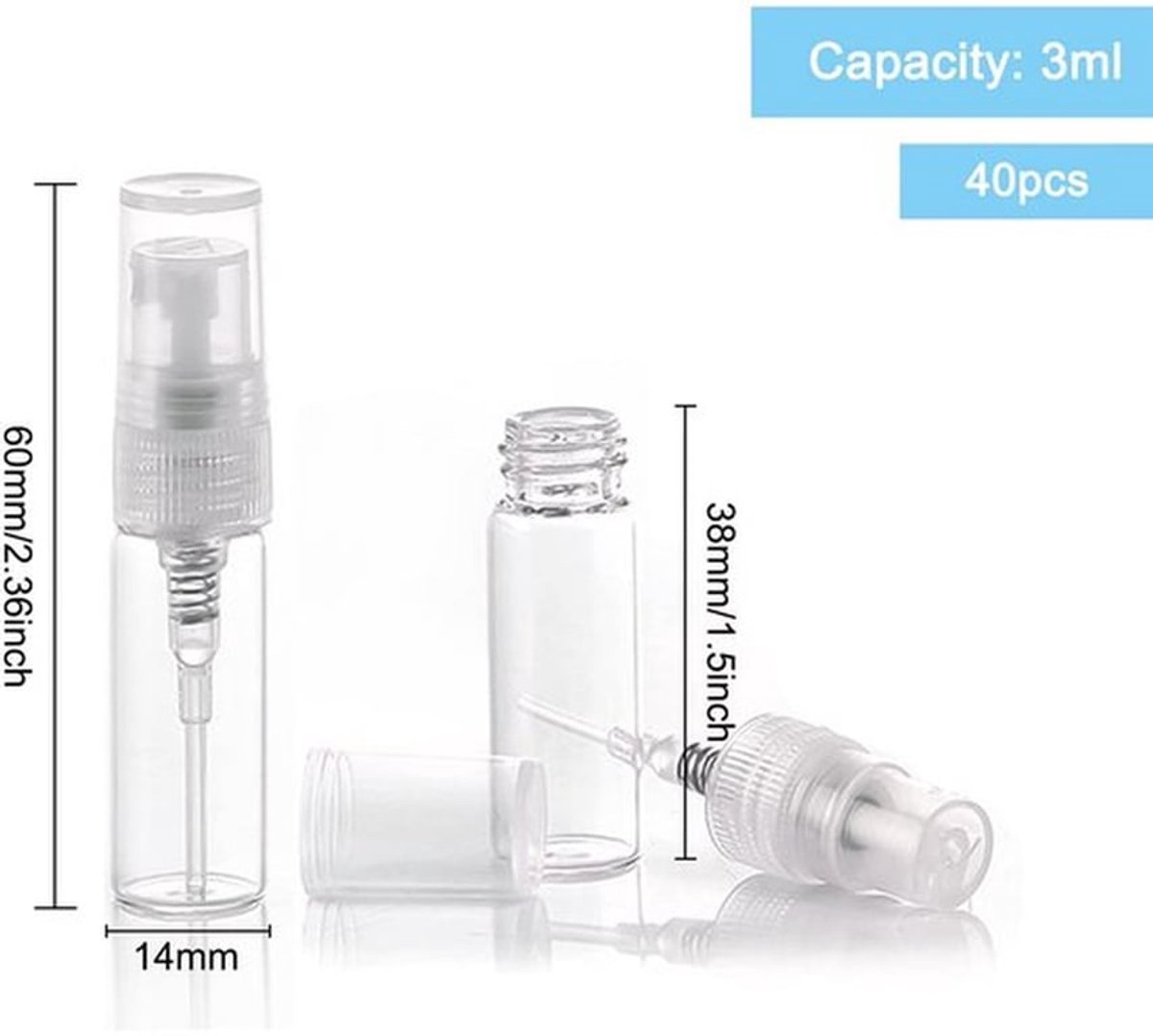 Spuitflessen 40 stuks - 3 ml mini-spuitflessen - Navulbaar - Parfumflesje - Monsterfles - Transparant glas - Fijne nevel - Parfumfles