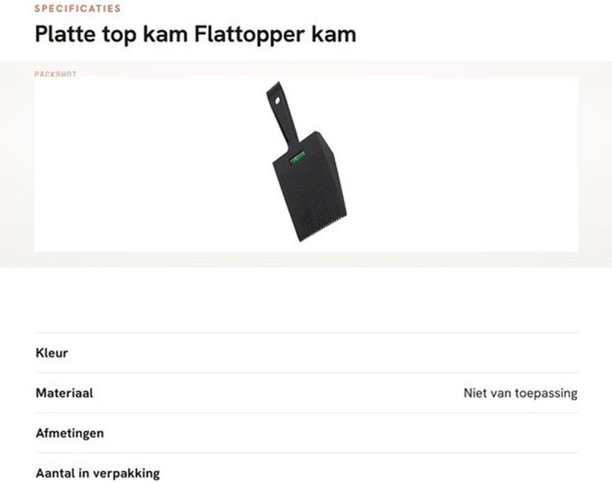 Haarkam Platte Top - Flattopper Kam - Kappers Kam - Ergonomisch Design - Nauwkeurig Knippen - Gebruiksvriendelijk - Kapperskam