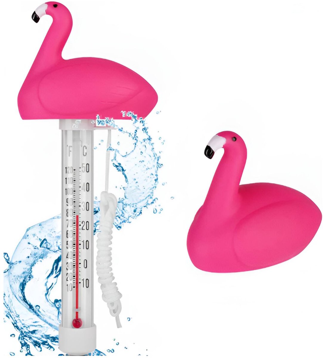 Bellatio Design Zwembad thermometer Funny - Flamingo - drijvend - badthermometer - kunststof - 25 cm