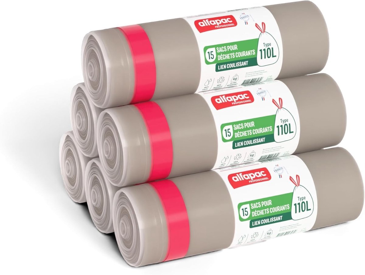 Solidchoice - Professionele Vuilniszakken 110L, 180 Stuks met Tape