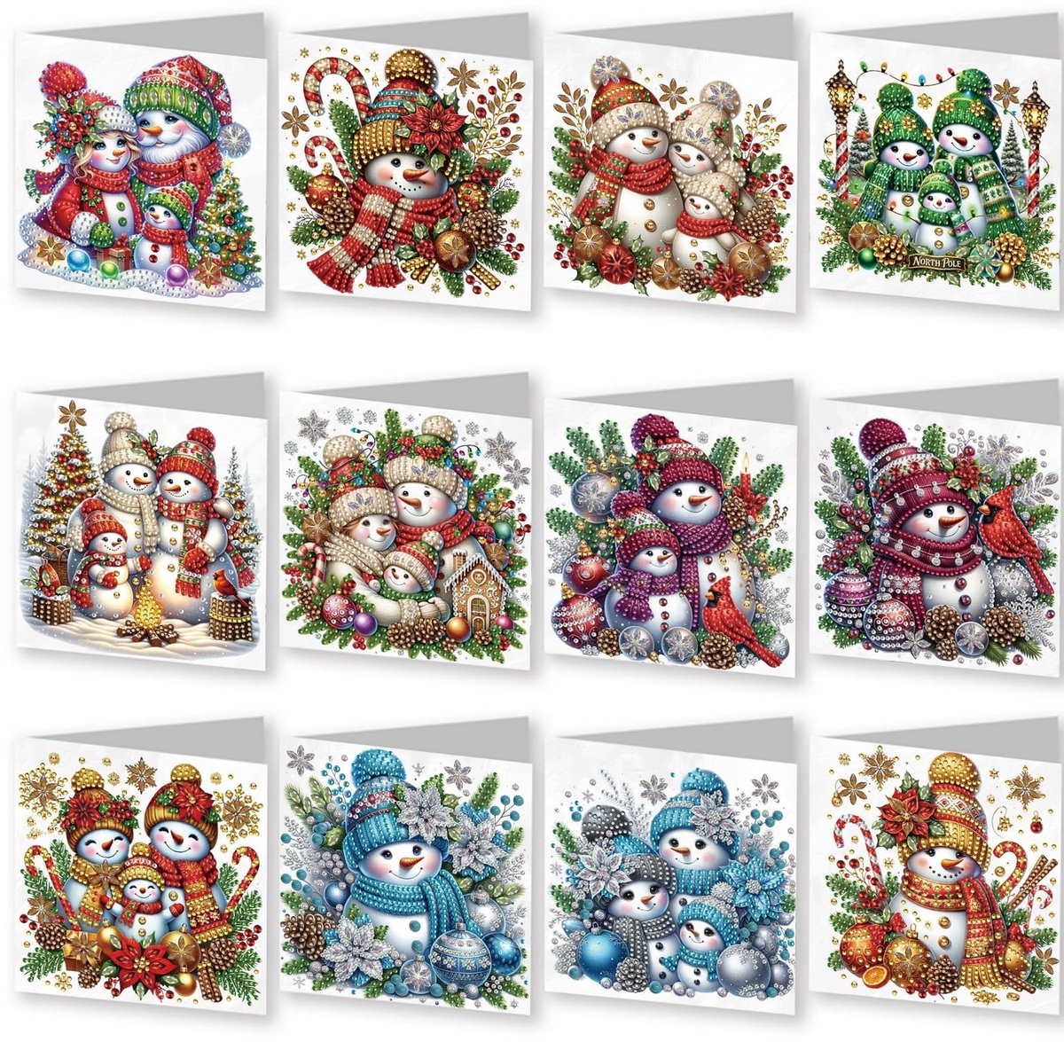 Solidchoice - 12-Piece DIY Diamond Art Kerstkaarten Set voor Handgemaakte Creaties