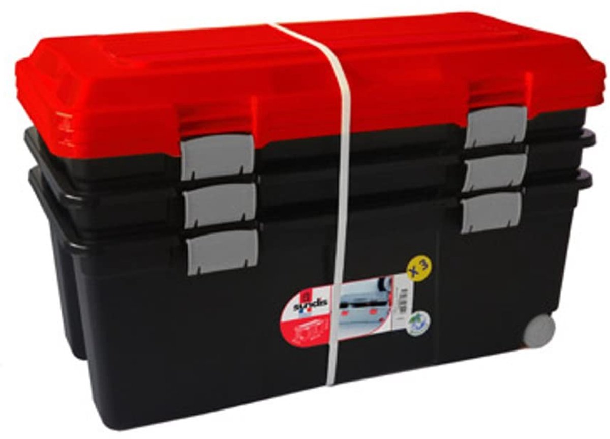 Solidchoice - Set van 3 Lockable Opslagdozen met Wielen - 75L