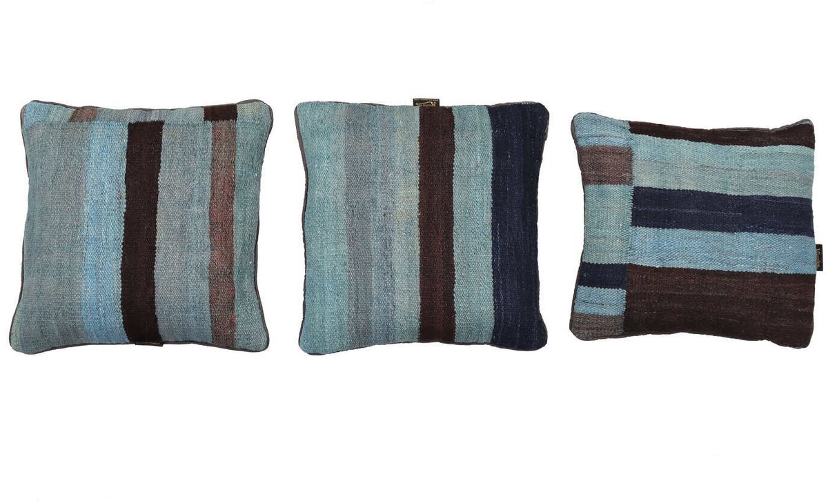 Handgeweven Blauwe Streep Kilim Kussenhoes