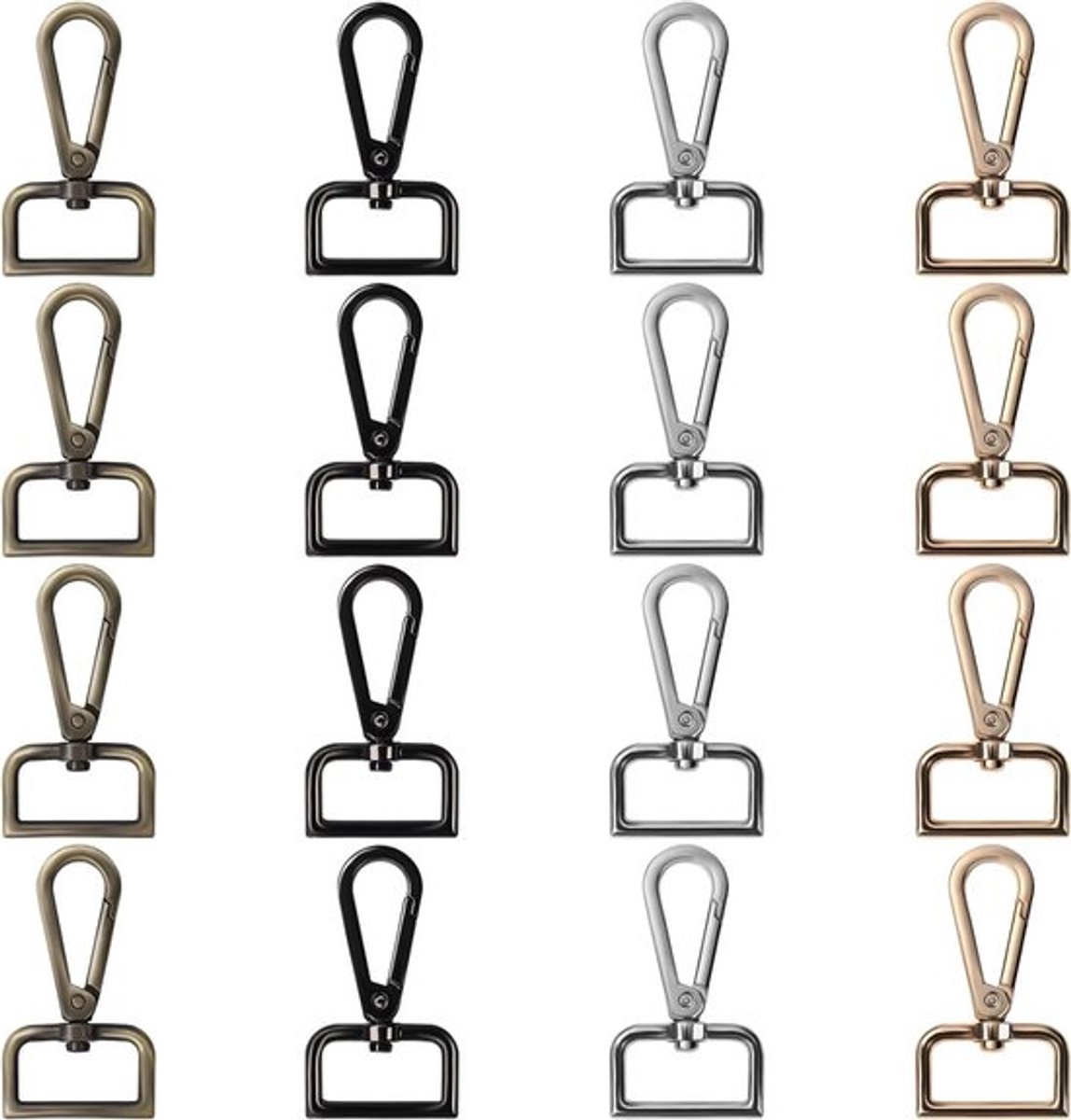 Sleutelhanger Haken - D-Ring - 16 Pak - 26 mm - Swivel Klem Karabijnhaak - Lanyard Klemmen - DIY Sieraden - Handtas - Beurs - Naaien - Hobby - Geschikt voor Metaal - Geassorteerde Kleuren.