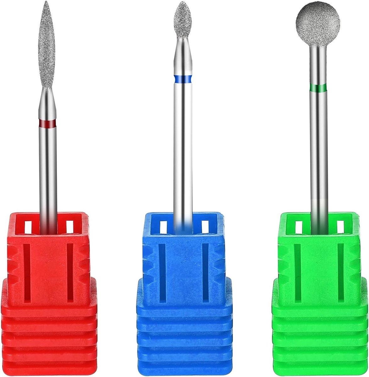 3 Stuks Diamant Nagelboor Set voor Cuticula Verwijdering - Balvormige en Vlamvormige Bits voor Manicure en Nagelverzorging