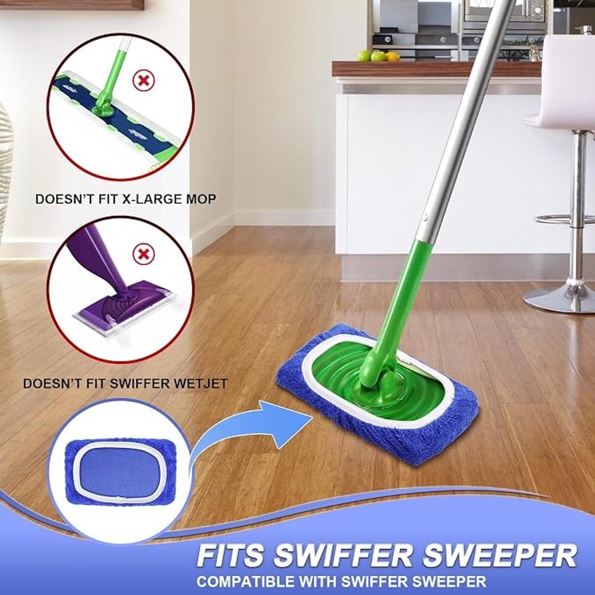 8 Stuks Herbruikbare Microvezel Dweildoeken voor Swiffer Mop - Blauw
