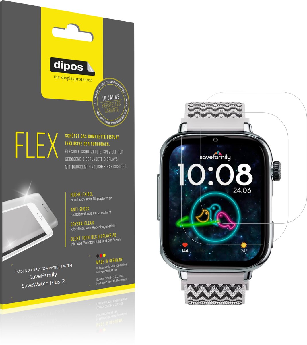 dipos – 2x Beschermfolie geschikt voor SaveFamily SaveWatch Plus 2 | 3D Full Cover Screenprotector | 100% Passend