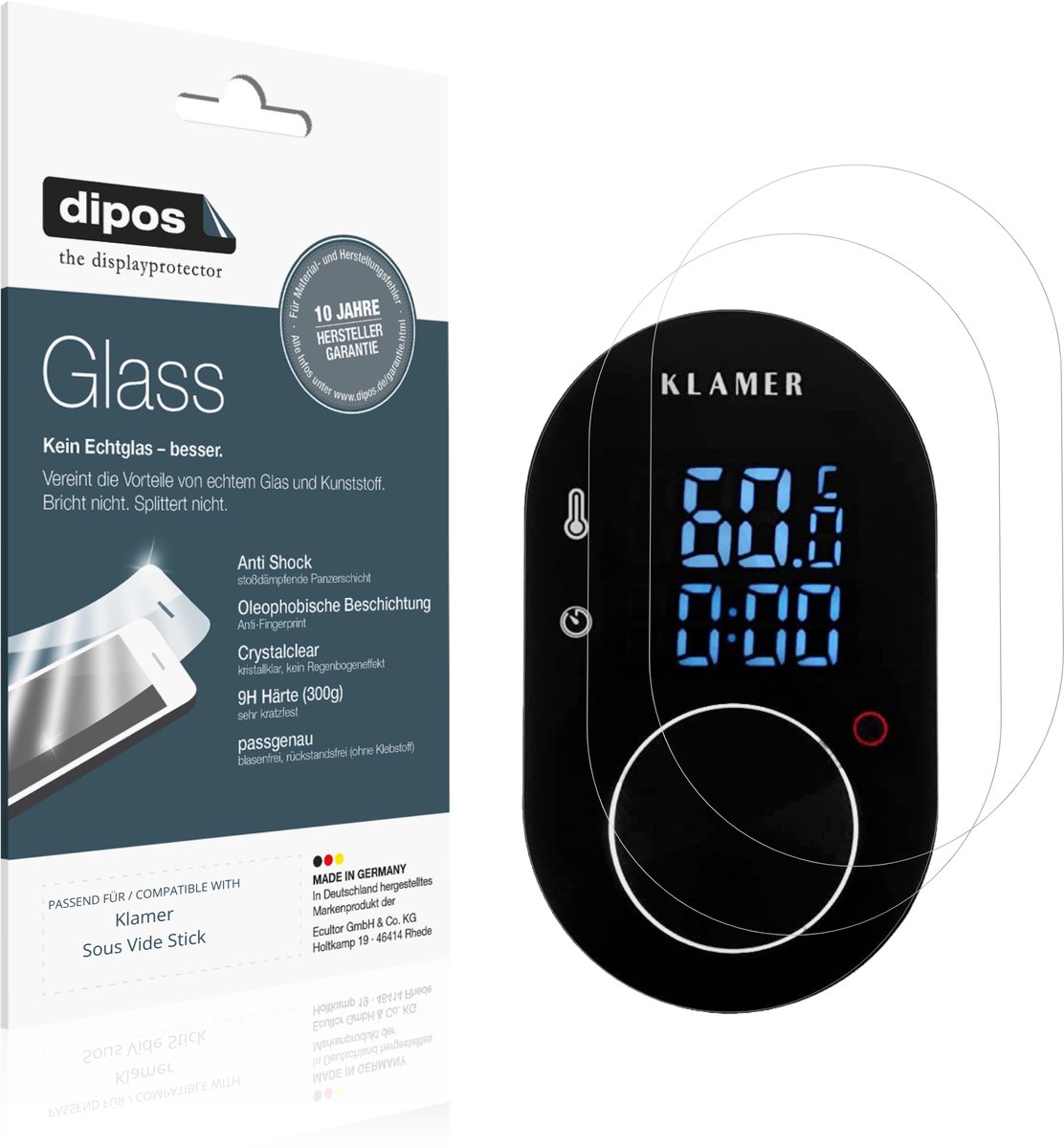 dipos – 2x Pantserfolie geschikt voor Klamer Sous Vide Stick | 9H Screenprotector