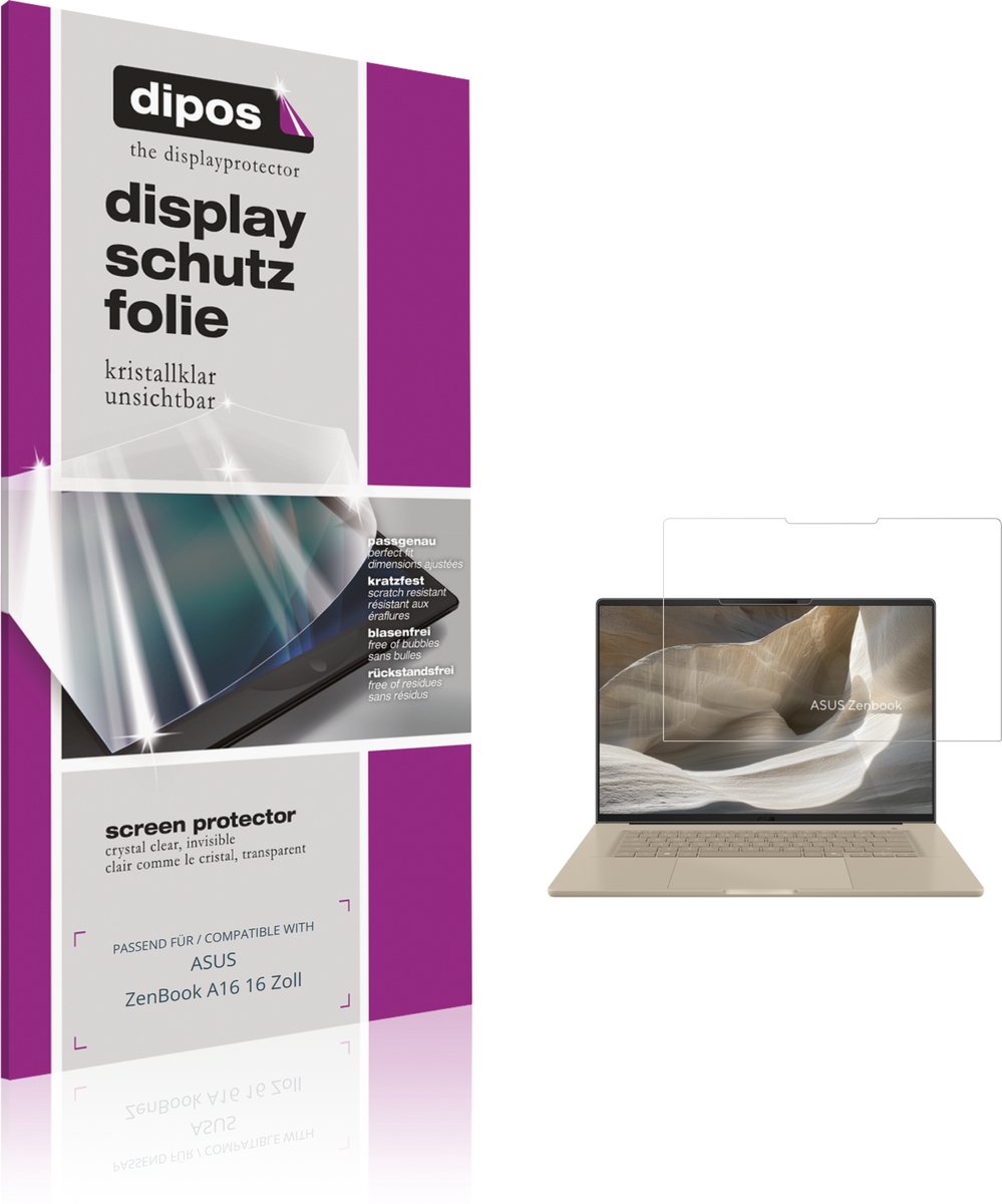 dipos – 2x Beschermfolie geschikt voor ASUS ZenBook A16 16 Zoll | Krasbestendige & heldere Screenprotector Ultra-Thin