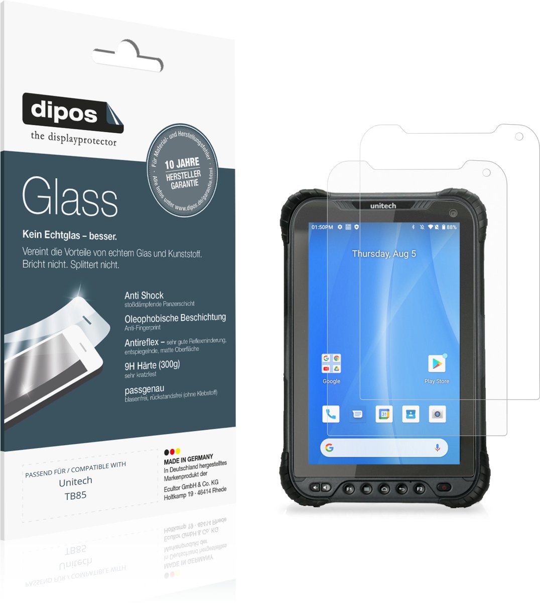 dipos – 2x Matte Pantserfolie geschikt voor Unitech TB85 | 9H Screenprotector