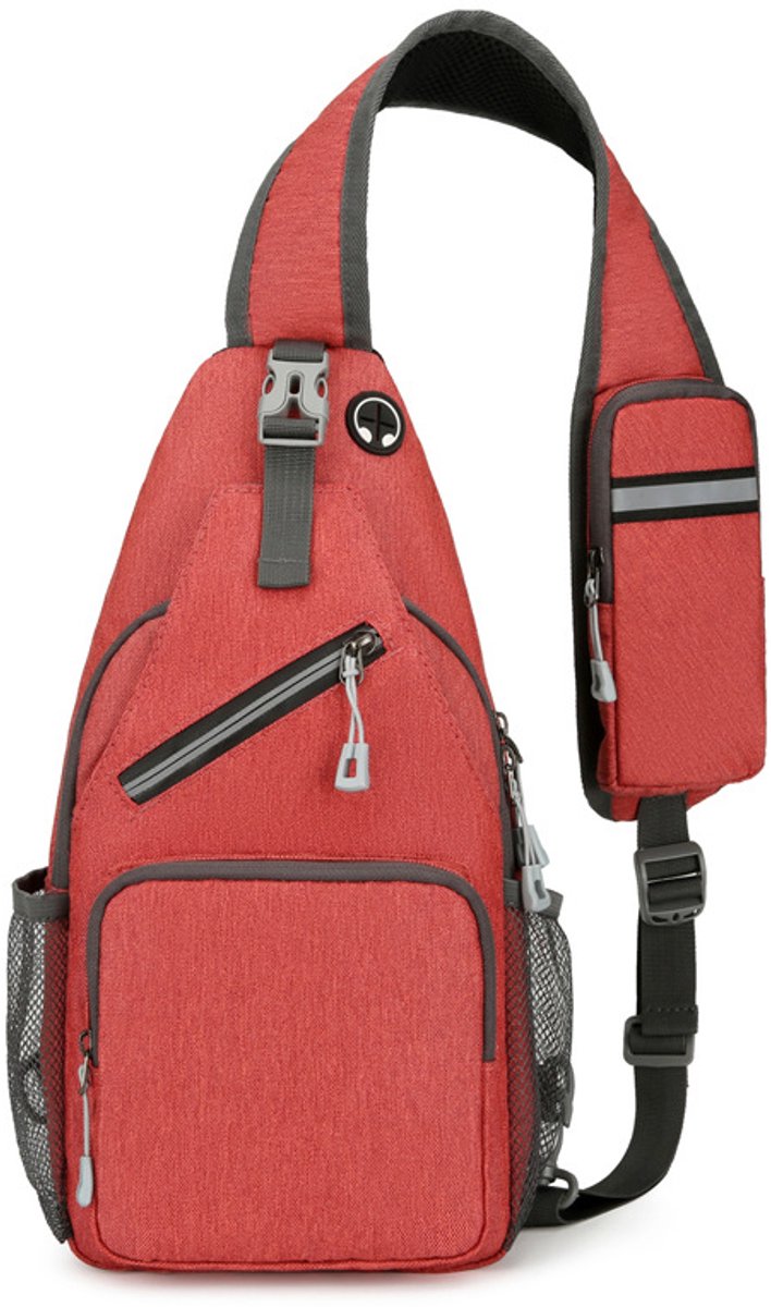 Klein crossbody schoudertasje - met telefoonvakje - verstelbare schouderband - borsttas voor dames en heren - casual model voor wandelen reizen en sport—Rood