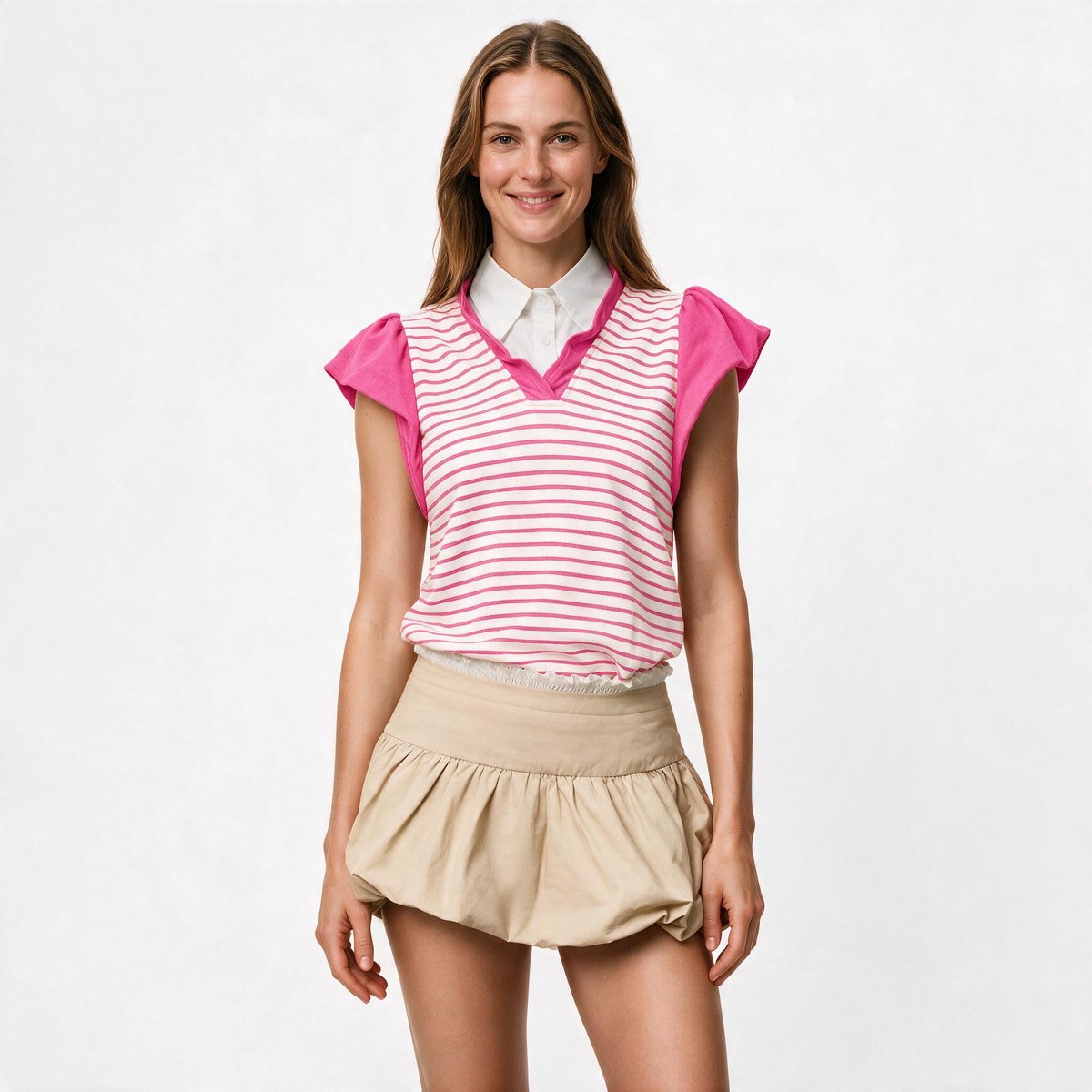 Imily Bela Dames Gestreept Gebreid Gilet met Volantmouwen