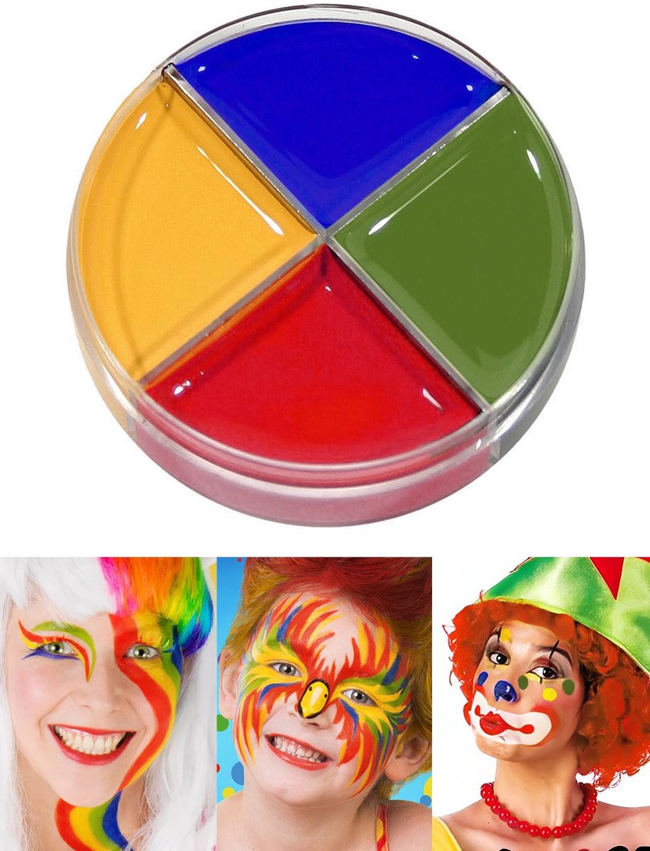 Crème schmink rood-blauw-geel-groen carnaval make-up 15ml