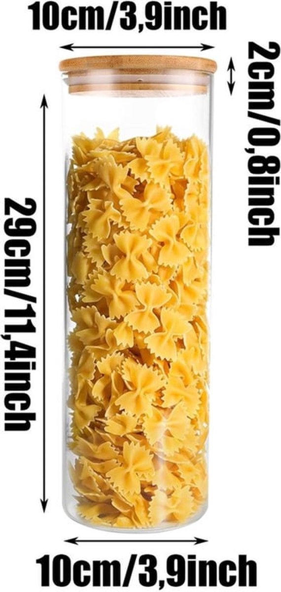 Opslagpot 2100ml - Set van 5 - Luchtdicht - Glazen Pot - Spaghetti Box - Roestvrij Stalen Deksel - Hoogwaardige Borosilicaat Glas - Opslagcontainers