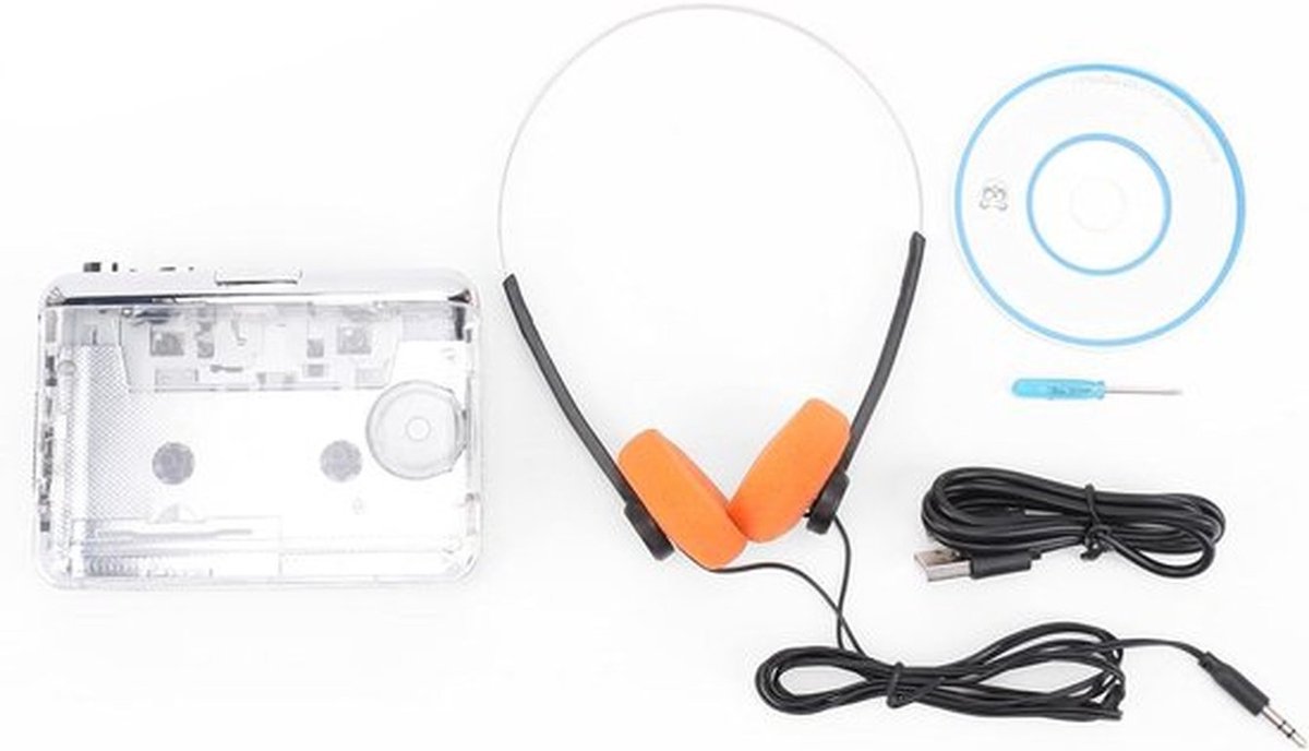Vintage Cassette-speler met USB-naar-MP3-converter, stereo magnetisch hoofd en duidelijk geluid, retro transparante behuizing