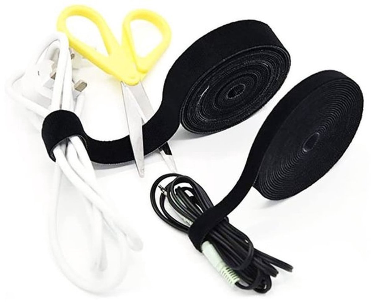 Bevestigingsband 2cm breed - Kabelbinders - Kabelbeheer - Klittenband - Nylon - Zwart - Kabelbinder