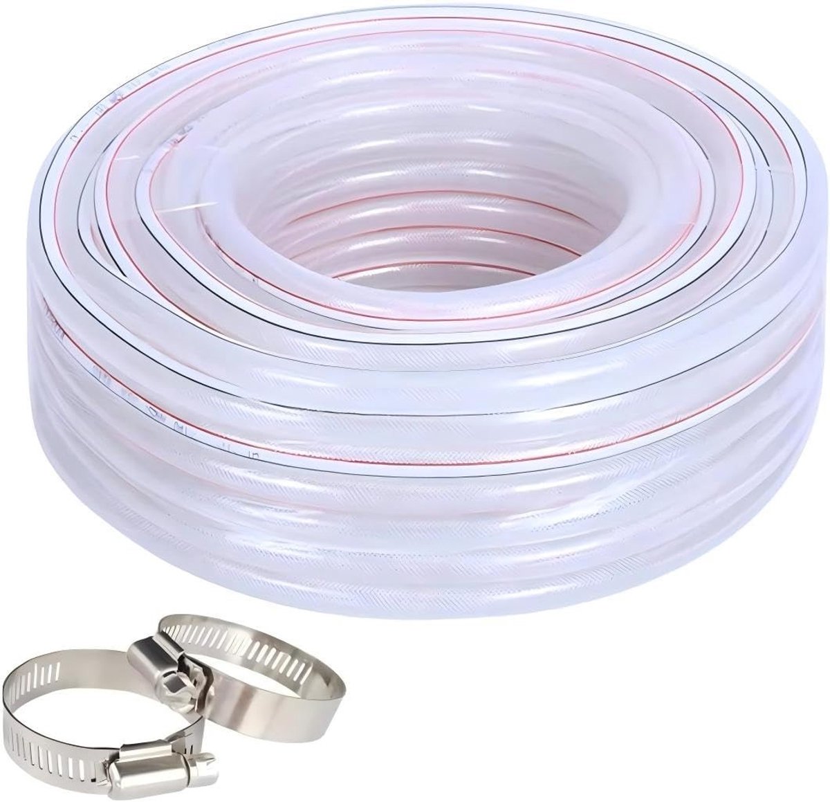 Flexibele drinkwater slang 3 m | Transparante PVC slang 25 x 32 mm met 2 slangklemmen | Chemisch bestendig, veelzijdig en op maat te snijden voor water, olie en benzine