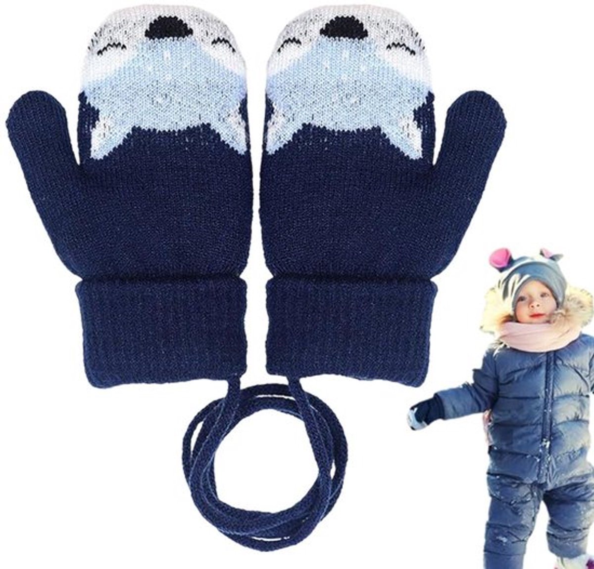 Babyhandschoenen Warm - Thermische Handschoenen - Dikke Gebreide Wol - Antiverlies Koord - Zacht en Ademend - Geschikt voor 0-3 Jaar - Kinderenhandschoenen