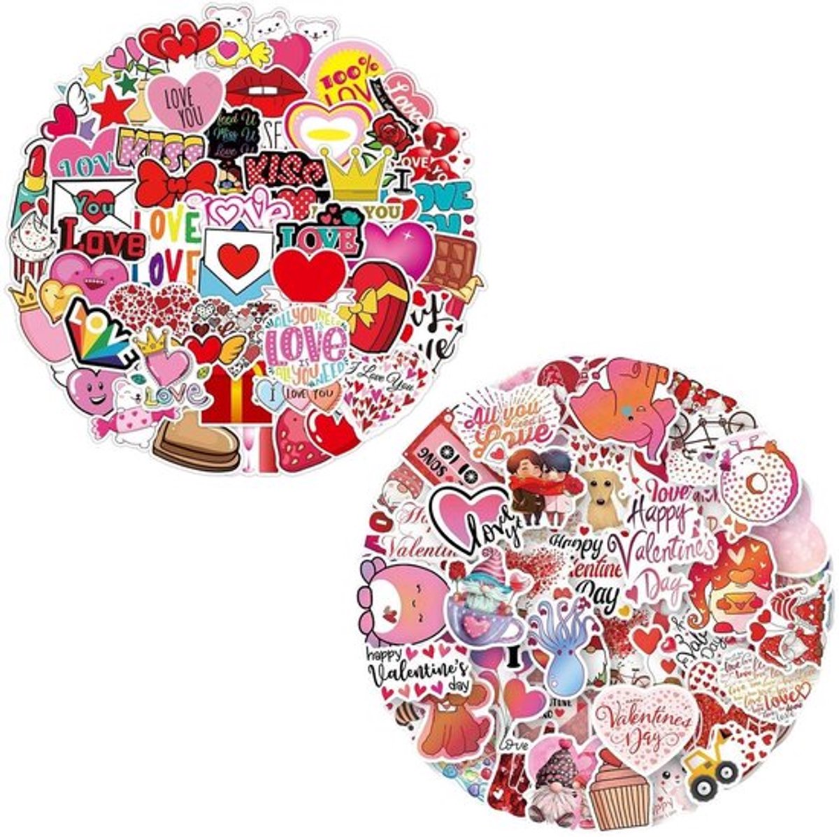 Liefdesstickers 100 Stuks - Creatieve Valentijnsstickers - Zelfklevende Decoratiestickers - DIY Graffitistickers - Meerdere Maten - Duurzaam Materiaal