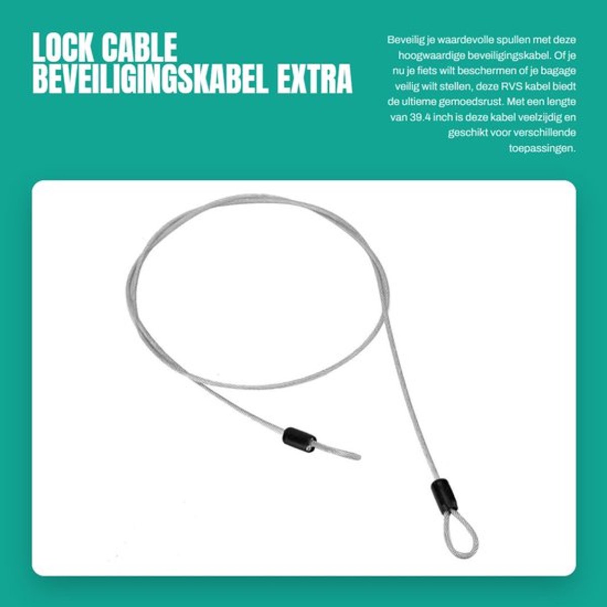 Slotkabel 39,4 inch - Roestvrijstalen Kabel met Lussen - Beveiligingskabel voor Fiets/Bagage - Antikras Bekleding - Mini en Lichtgewicht