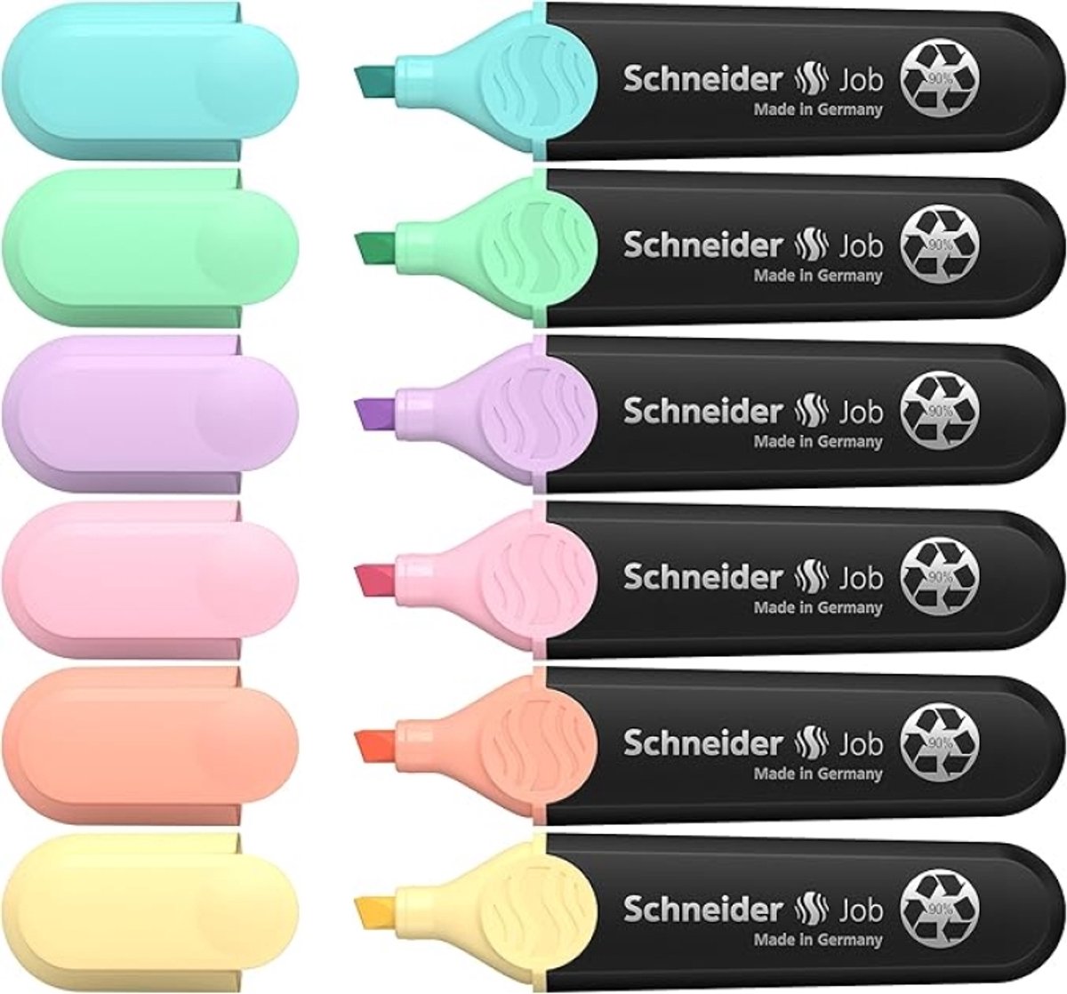 merkloos Markeerstift Set van 6 Pastelkleuren - Wigvormige punt - 1 en 5 mm - Turquoise, Mint, Sering, Rosé, Perzik en Vanille