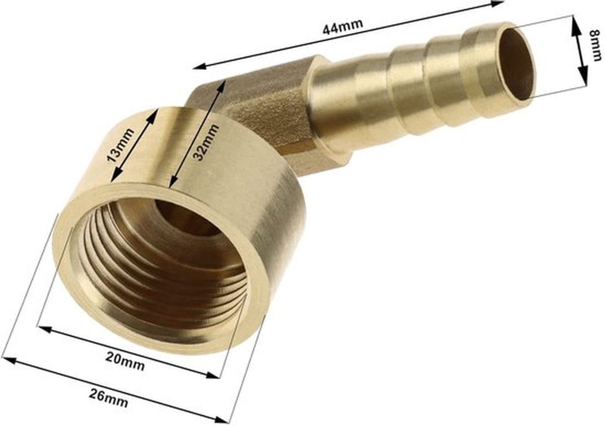 Slangfitting 90 Graden Hoekstuk - 2 Stuks - Messing - G1/2 Binnendraad - 8 mm Binnendiameter - Weerhaak - Hoekslang