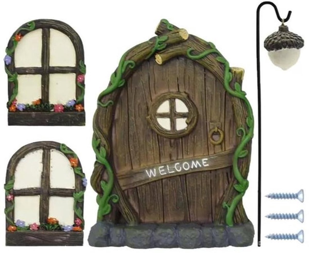 Sprookjestuin Deur Glow-in-the-Dark - Hars Raamdecoratie - Miniatuur Deur/ramen - Buitenplaats Decoratie - Speels Tuinaccessoire - Betoverende Sfeer - Miniatuurtuin Decoratie